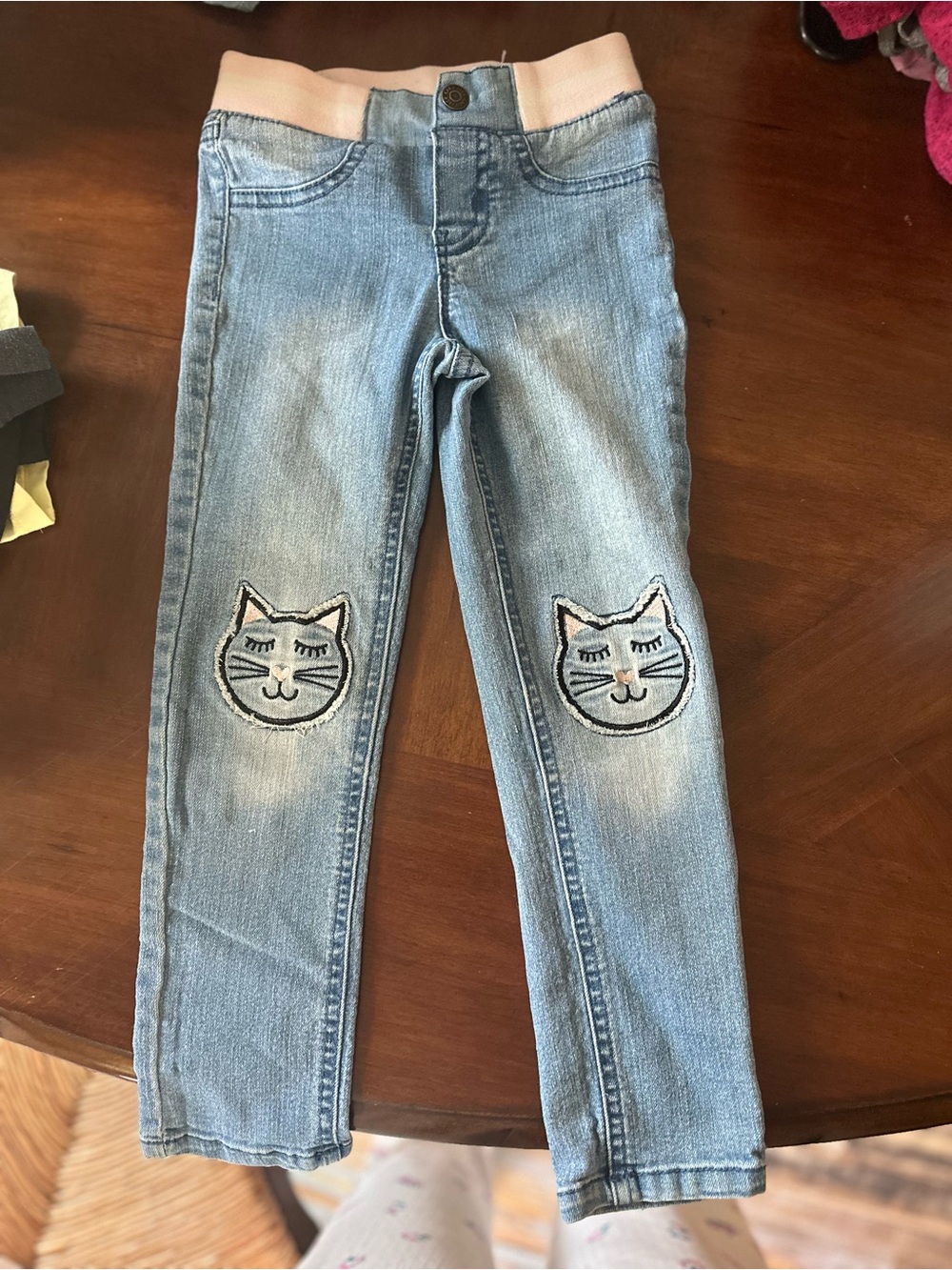 Cat & Jack Girls Light Blue Denim-Look Leggings with Pink Waistband